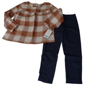 Carters 2 pc Brown Plaid Top and Blue Legging Set Toddler Girls Size 4T NEW